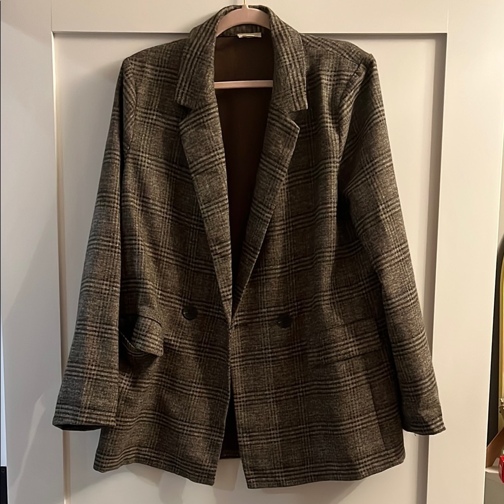 Hem & Thread Plaid Blazer - Brown and Black